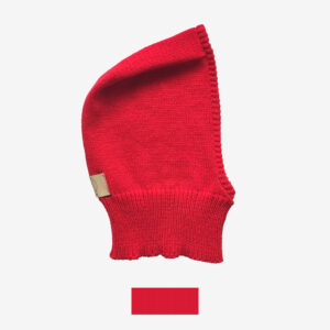 The catalogue photo of a red knit balaclava.